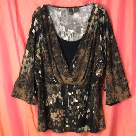 SERE nade Women’s Tunic with built in tank Brown Abstract XL Slinky Stretchy - Picture 1 of 11